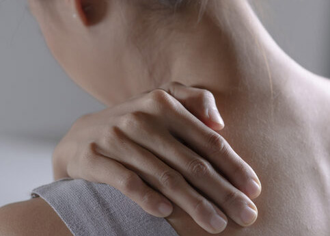 Woman has shoulder pain